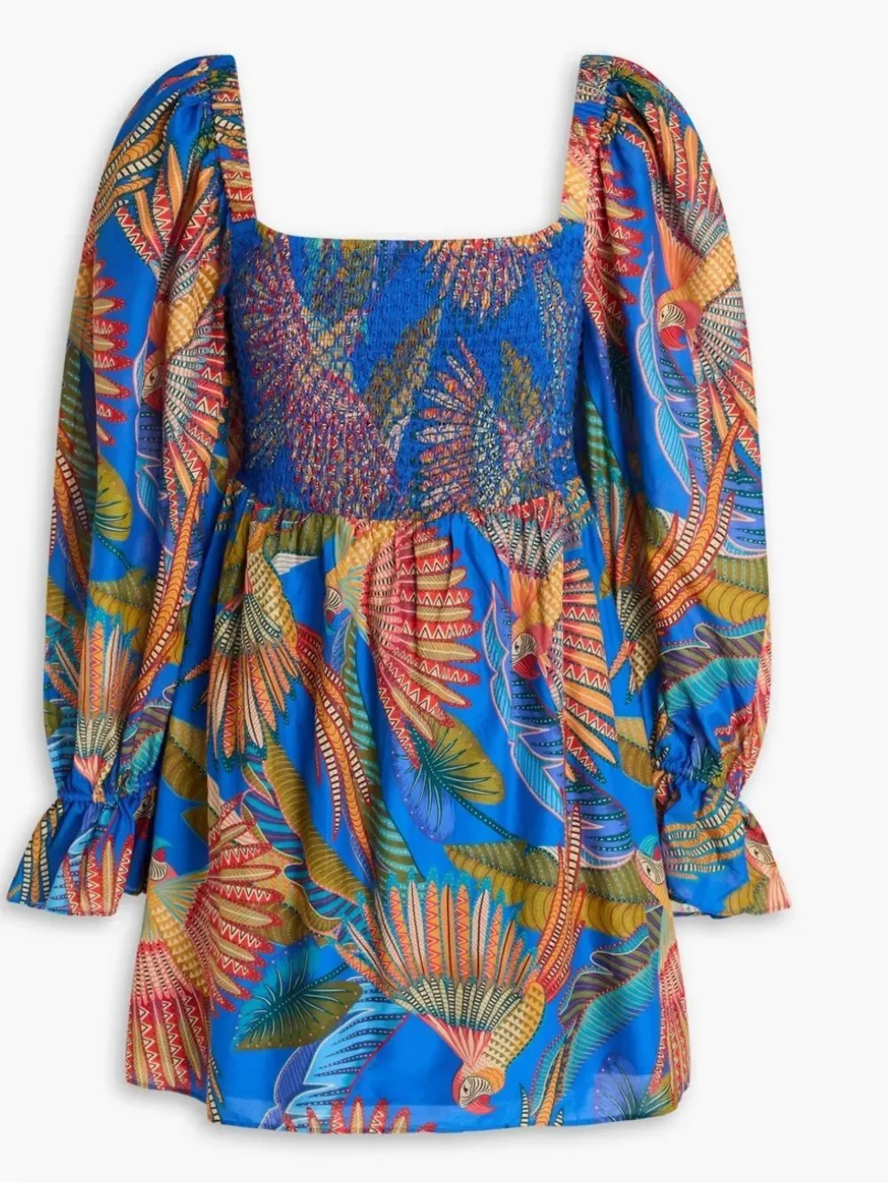 FARM Rio Macaw Flight Mini Dress featuring a smocked bodice size extra small